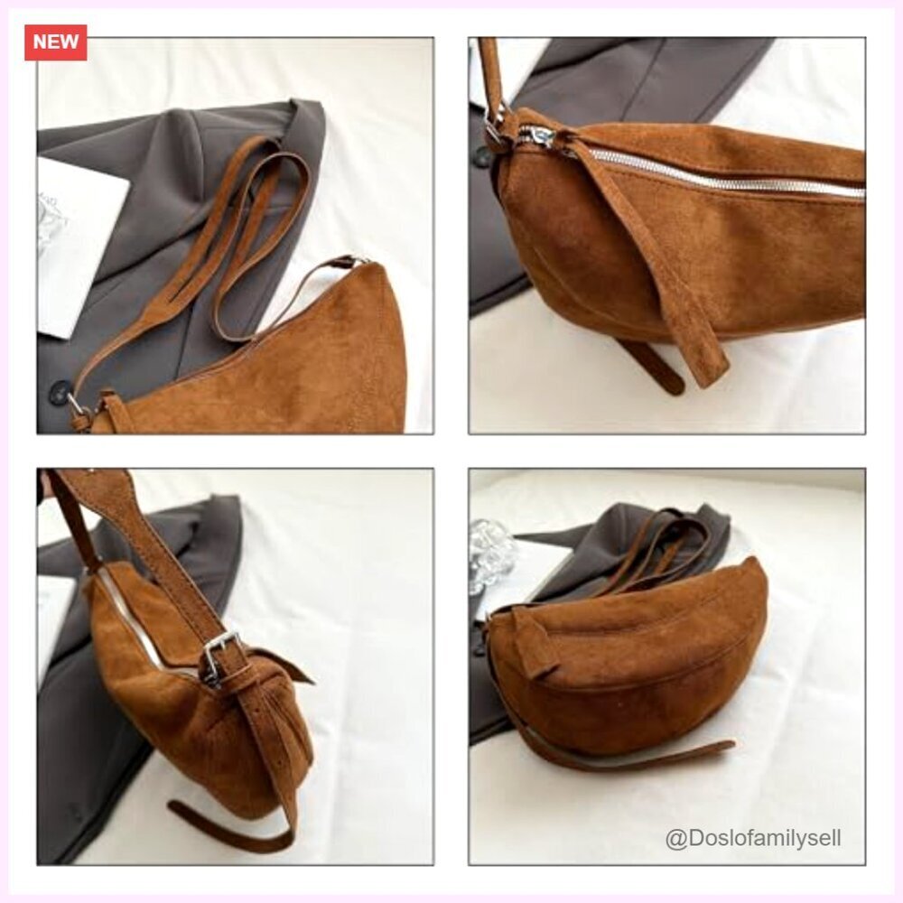 Faux Suede Sling Bag Crossbody Purse Adjustable Strap Lightweight Travel - Picture 5 of 7